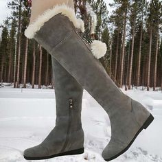 Category:Boots; Upper Materials:Faux Leather,PU; Embellishment:Lace-up; Season:Fall,Winter; Heel Type:Hidden Heel; Gender:Women's; Toe Shape:Round Toe; Type:Over The Knee Boots,Thigh High Boots,Fleece Lined; Style:Casual,Minimalism,Vintage; Heel Height(inch):1-2; Outsole Materials:Rubber; Occasion:Daily; Closure Type:Zipper; Pattern:Solid Color; Listing Date:10/20/2023; 2024 Trends:Snow Boots,Plus Size,Winter Boots; Foot Length:null; Foot Width:null; Leg Circumference:null Knee High Snow Boots, Cute Boots For Women, Winter Jacket Outfits, Stylish Winter Boots, Winter Stockings, Goddess Outfit, Tall Winter Boots, Chicago Winter, Boots Plus Size