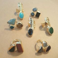 Every Ring Is Unique, These Are Hand Made With Natural Inlaid Stones. Natural Stones Used Are Agate, Tiger Eye, Onyx, Jade And Turquoise. Price Listed Is For 1 Ring. Gold Crystal Ring With Natural Stones, Bohemian Adjustable Crystal Ring With Gemstone Accents, Bohemian Gold Crystal Ring With Natural Stones, Bohemian Gold Rings With Stones, Bohemian Crystal Ring With Gemstone Accents As Gift, Bohemian Agate Rings, Bohemian Rings With Natural Agate Stones, Bohemian Agate Rings With Natural Stones, Bohemian Gold Rings With Natural Stones