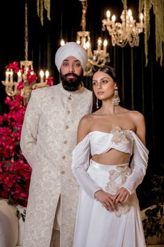 Perfect for the modern Indian bride, our VERONA White Velvet Lehenga Set checks off all the boxes. Made with luxurious velvet and adorned with shiny, embellished flowers, this set is a true beauty. Ethereal organza flowers are adorned with beads and sequins to add subtle sparkles to your special day. Elevate your look with this unique lehenga. This set includes a top and skirt only. SIZING Regardless of size chosen, we will reach out after your order is placed to confirm sizing via an in-person