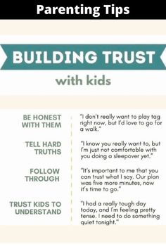 a poster with the words, building trust with kids and an arrow pointing to it