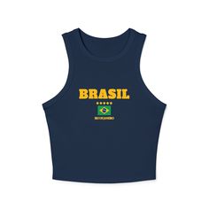 A stylish Y2K Brazil Tank Top, perfect for summer days. Available in sizes S-2XL. These custom women's tank tops are crafted with a premium blend of 52% Airlume combed and ring-spun cotton and 48% polyester, providing an ultra-soft, breathable feel. This fitted racer-back tank features a chic 1x1 micro ribbed texture, ensuring a flattering, snug fit. The high neck design offers a sleek, modern look, while the mid-length cut makes it perfect for layering or wearing on its own. Available in Athlet Brazil Y2k, Brazil Tank, Brazil Tank Top, Tank Top Y2k, Girl Y2k, Summer Tank Top, High Neck Designs, Summer Tank, Back Design