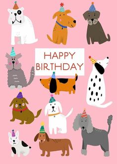 Happy Birthday Animals Funny, Dog Happy Birthday, Happy Birthday Animals, Happy Birthday Illustration, Happy Birthday Dog, Greeting Card Art, Dog Birthday Card, Birthday Illustration, Birthday Dog