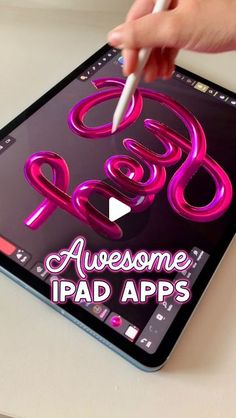 someone is writing on an ipad with the words awesome ipad apps written in neon pink