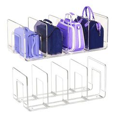 PRICES MAY VARY. ps 【Appropriate Measurement】: purse storage organizer measures approximately 12.6 x 5.7 x 5.1 inches (32 x 14.5 x 13 cm). The distance between dividers is about 7.5 cm (3 inches), making it suitable for purses of different sizes 【Fashionable and Minimalistic】The closet purse organizer makes an ideal gift for bag enthusiasts and storage organizers. The desk closet bag organizer is made of plastic .The smooth surfaces of the 4-section purse organizer make it easy to wipe clean wit Small Closet Handbag Organization, Purse Stand Display, Storage For Purses Organizing Ideas, Small Purse Organization, Pocketbook Storage Ideas, How To Store Handbags, Bag Storage Ideas Small Space, Purse Collection Display, How To Store Bags