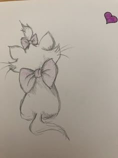 a drawing of a cat with a bow on it's head