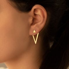 Ear Jacket Earrings - Right Triangle Earring - Unique Earrings - Dainty Ear Jacket - Double Earrings - Geometric Earrings - Modern Jewelry - Modern Earring - Best Friend Gift - Gift for Her - Birthday Gift Material : * High Quality Handmade 925 Sterling Silver - 18K Gold Plated and 18K Rose Plated Processing And Shipping : * All of our products are processing time 3-5 business days. * You can contact us for express shipping options. * You can check our homepage for the most up-to-date delivery t Triangle Jewelry, Gold Ear Jacket, Daily Wear Jewellery, Double Earrings, Romantic Earrings, Minimalist Accessories, Triangle Earrings Stud, Ear Jacket Earring, Ear Jacket