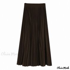 Olivia Mark - Solid Color Pleated Midi Skirt - Stylish High Waisted A-line Skirt Stretch A-line Skirt For Fall, Fall A-line Pleated Maxi Skirt, Stretch Full Pleated Skirt For Fall, Fall Stretch A-line Pleated Skirt, Fall Pleated A-line Bottoms, Brown A-line Pleated Bottoms, A-line Pleated Maxi Skirt For Fall, Pleated A-line Bottoms For Fall, Fall Stretch A-line Skirt