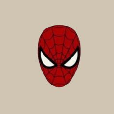 the face of spider man with eyes drawn on it's forehead, in front of a beige background