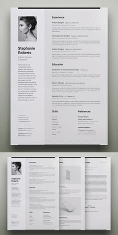 a clean and modern resume template with two pages on the front, one in black and white