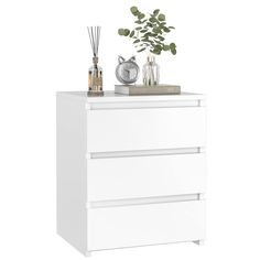 PRICES MAY VARY. Durable Bedroom Nightstand -- Crafted of premium particleboard boards, this White Night Stand is well made and offers great durability. The wood look and modern white color can match most décor styles and add elegance to your room. Versatile White Night Stand-- With a size of 17.7W * 15D * 21.7H inches (45*38*55 cm), bedroom, living room, kitchen, office all welcome this 3 drawer nightstand to help you make your clothes, books, table lamp, mobile phone, data cables all well arra White Room Furniture, Night Stand White, White Bedside Table Aesthetic, White Night Stand, Bed Side Tables Ideas, Ikea White Drawers, Night Stand Ideas Decor, Night Stands, Bed Side Table Ideas