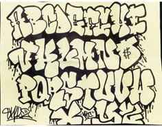 graffiti written in black and white ink on a piece of paper with the words,