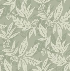 a green and white wallpaper with leaves on it