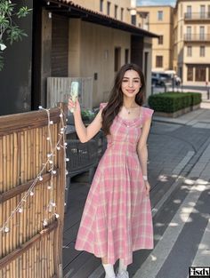 Fisdy - Chic Sleeveless Plaid Dress with Flutter Sleeves and Nipped Waist for a Dose of Dopamine Dress With Flared Sleeves, Grid Dress, Defined Waist, Checkered Dress, Skirt Skirt, Grid Pattern, Skirt Type, Sleeveless Vest, Plaid Dress