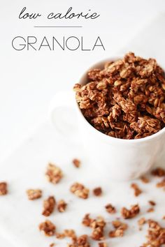 granola in a white cup with the words low calorie granola above it