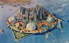 an artist's rendering of a futuristic city in the middle of the ocean,