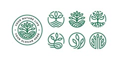 four different logos with trees and plants in the middle one is for your nature logo