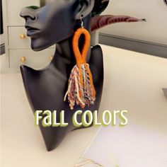 Fall Colors Or Any Color Cloth Earrings, Yarn Earrings, Yarn Jewelry, Ankara Earrings, Crazy Earrings, Yarn Tassel, Tassel Earing, Handcrafted Earrings, Gold Orange