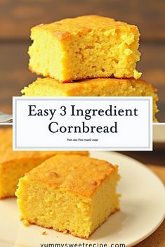 easy 3 ingredient cornbread on a white plate