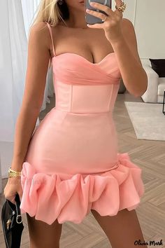 Olivia Mark - Chic Solid Color V-Neck Wrap Skirt Dress Type Collage, Sweetheart Homecoming Dress, Socialite Style, Short Fitted Dress, Barbie Aesthetic, Date Dresses, Looks Party, Corset Mini Dress, Rock Rock