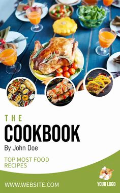 the cookbook by john doe top most food recipes, with pictures of different foods on it