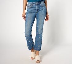 Capture everyone's attention when you step into the room wearing these flare jeans. The floral embroidery gives this darling denim a look that's both cheerful and carefree. From Driftwood Jeans. Flared Cropped Jeans In Denim Blue For Spring, Spring Floral Embroidery Wide Leg Flare Jeans, Embroidered Mid-rise Flare Jeans For Fall, Spring Flared Cropped Denim Blue Jeans, Mid-rise Embroidered Flare Jeans For Fall, Spring Floral Embroidered Cotton Flare Jeans, Medium Wash Bottoms With Floral Embroidery For Fall, Embroidered Wide Leg Flare Jeans For Spring, Spring Embroidered Wide Leg Flare Jeans