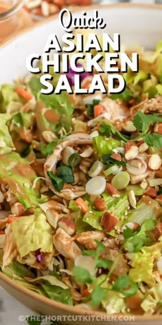 chicken salad with lettuce and almonds in a bowl