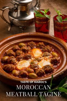 the cover of taste of marc's moroccan meatball tagine with two glasses of tea