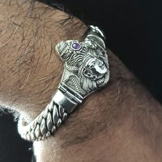 Lord Shiva, men silver Bracelet, handmade gifts, personalized jewelry. ITEM DESCRIPTION  All products made of sterling silver 925. Great condition and new product  Dimension product (Shiva head): Height: 36 mm Width: 34 mm 12 mm rope chains All products will have stamp 925 on the back or on the inside of product. this piece is craft by hand, and made to order, please allow a lead time 5-7 working days, from the date of your order, if you require any assistance or of urgent order, please feel fre Men Silver Bracelet, Handmade Silver Chain, Mens Bracelet Silver, Gifts Personalized, Braided Bracelets, Bracelet Handmade, Lord Shiva, Rope Chain, Lead Time