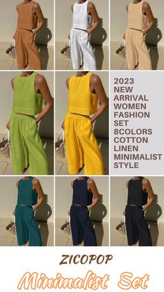 Order $99 Get $12off! New Trendy Hot Chic Comfy Cotton Linen Daily Set. Solid Color Summer Vacation Set, Solid Color Summer Vacation Sets, Sleeveless Sets For Spring Vacation, Spring Vacation Sleeveless Sets, Summer Sleeveless Beach Sets, Sleeveless Summer Beach Sets, Sleeveless Sets For Spring And Summer, Sleeveless Solid Color Summer Tops, Casual Sleeveless Sets For Beach