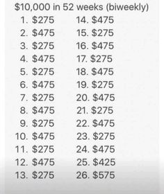 a table that has numbers on it and the price is $ 10, 000 in five weeks