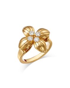 Made in Italy exclusively for us, a vintage-inspired edition of the jeweler's four-petal flower motif captures the romance of Verona. Luxury Flower Shaped Diamond Ring, Luxury Flower Shaped Formal Rings, Luxury Flower-shaped Formal Rings, Luxury Flower Shaped Rings With Single Cut Diamonds, Luxury Flower Ring With Single Cut Diamonds, Luxury Flower-shaped Diamond Ring For Formal Occasions, Elegant Flower Ring With Polished Finish For Anniversary, Luxury Yellow Gold Flower Ring With Brilliant Cut, Luxury Flower-shaped Ring For Formal Occasions