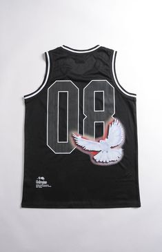 a black jersey with an eagle on the front and number nine on the back in white