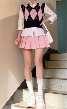 Kawaii Fits, Pink Skirt Outfits, Prep Outfits, Cute Dress Outfits, Pink Skirt, Kawaii Clothes, Colourful Outfits