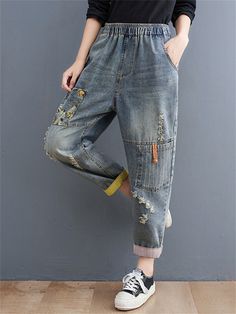 Description Product ID: BT2031746 Material: Denim, Cotton, Polyester Pattern: Patch Season: Spring, Summer, Autumn Style: Stylish Occasion: Daily, Holiday, Gifts Package included: 1 * Jeans Size Chart(Asian Size): Please allow 1-3 cm measured error. Size Length Waist Hip M 89cm | 35.0 in 68cm - 90cm | 26.8'' - 35.4 in 116cm | 45.7 in L 90cm | 35.4 in 70cm - 92cm | 27.6'' - 36.2 in 120cm | 47.2 in XL 91cm | 35.8 in 72cm - 94cm | 28.3'' - 37.0 in 124cm | 48.8 in XXL 92cm | 36.2 in 74cm - 96cm | 29.1'' - 37.8 in 128cm | 50.4 in Multicolor Full-length Jeans With Pockets, Denim Cotton, Jeans Size Chart, Autumn Style, Pocket Jeans, Season Spring, Jeans Size, Elastic Waist, Holiday Gifts