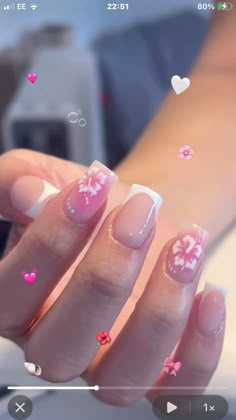 Nails Flower Simple, Cute Nails Acrylic School, Cute Nails For Teens Short, Summer Nails Kids Short, Light Pink Nails Flowers, Greece Nail Ideas Square, Summer Vacation Nails Square, Square Nails Designs Short, Holiday Nails Summer Pink