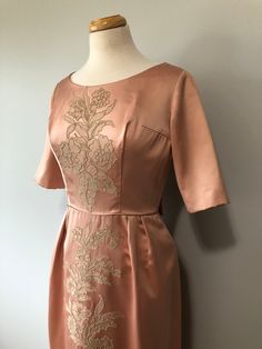 "This is a gorgeous handmade dress. The zipper needed repair so just completed that and now it's ready for a lovely lady to rock this dress somewhere!! In great condition!! Size: XS Tag - none Era - 50s Material - Satin, acetate, nylon, nylon zipper, metal snap buttons, hook and eye, cotton lace threading Bust - 32 to 34\" Waist - 25/26\" Hips - 34/35\" Arm length - (Measured under armpit to wrist hem) Length - Condition - great Washing - dry clean only or lightly steam clean" Vintage Dress Blue, Vintage Wedding Gifts, Embroidery Vintage, Vintage Lovers, Rockabilly Dress, Handmade Dress, Dress Handmade, Lace Blue Dress, Lace Evening Dresses