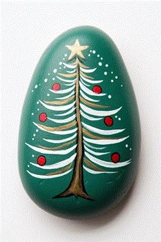 a painted rock with a christmas tree on it