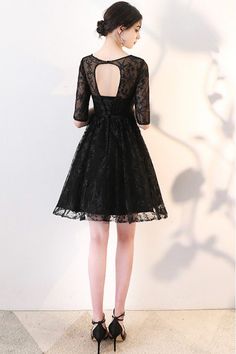 Shop Short Black Homecoming Dress Lace with Sheer Sleeves online. SheProm offers formal, party, casual & more style dresses to fit your special occasions. Black A-line Mini Dress For Wedding, Black Long Sleeve Mini Dress For Prom, Long Sleeve Black Midi Dress For Wedding, Black Long Sleeve Midi Dress For Wedding, Black Mini Dress For Evening, Black Lace A-line Evening Dress, Black Lace Dress For Formal Occasions, Black Lace Knee-length Dress, Black Short Sleeve Evening Dress