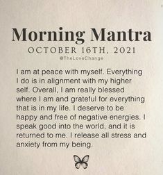 a poem written in black and white on a piece of paper that says morning mantra