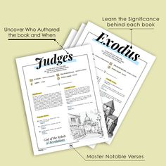 two pages with the words judges and an image of a building on it, in front of