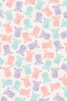 an animal themed wallpaper with pastel colors and small teddy bears on white background