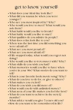 Journal Prompts To Know Yourself Better, Things You Can Do To Better Yourself, Get To Know Yourself Journal, How To Feel Grounded, Getting To Know Yourself Journal, Things To Do To Better Yourself, Get To Know Yourself Journal Prompts, Prompts To Get To Know Yourself