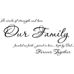 the words our family are written in black ink