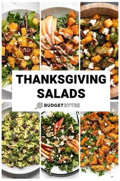 a collage of thanksgiving salads with text overlay