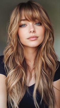 Strawberry Blonde Bayalage, Layers And Face Framing, Dimensional Bronde, Shag Bangs, Brown Hair Pale Skin, Brunettes With Highlights, Blonde Bayalage, Face Framing Pieces, Redhead Hairstyles