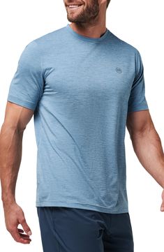 Stretchy, quick-drying fabric keeps you cool and comfortable in a T-shirt sporting a small icon on the chest and a fit that's great layered or on its own. Crewneck Short sleeves 84% polyester, 16% spandex Machine wash, tumble dry Imported Men's Clothing Blue Breathable Jersey T-shirt, Functional Go-dry Crew Neck T-shirt, Breathable Functional Crew Neck T-shirt, Breathable Crew Neck Functional T-shirt, Athletic Fit Go-dry Short Sleeve T-shirt, Technical Breathable Crew Neck T-shirt, Technical Blue Short Sleeve T-shirt, Technical Blue Crew Neck T-shirt, Blue Technical Short Sleeve T-shirt