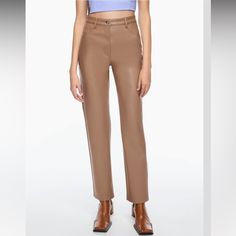 Nwt Aritzia Wilfred Vegan Leather Pants In Ankle Cut Style - Size 2 Color Is Constant Camel Brown High-waist Leather Pants, Brown High Waist Leather Pants, Non-stretch Wide Leg Leather Pants For Work, Brown Fitted Ankle-length Pants, Fitted Brown Ankle-length Pants, Brown High-waisted Pants With Belt Loops, High-waisted Brown Leather Pants, Trendy High-waisted Brown Leather Pants, Trendy Brown High-waisted Leather Pants