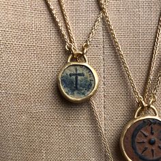 ANCIENT ROMAN BRONZE COIN SET IN 22K GOLD, 18K GOLD CHAIN COIN: Bronze, Early Byzantine Era (4th-5th Century AD), Cross • DESIGNED AND HAND FORGED IN NEW YORK • LENGTH: 18.5 INCHES Please email info@elihalili.com or call the studio at 212-941-7979 for any inquiries. Gold Coin Jewelry, Ancient Roman Jewelry, Ancient Coin Jewelry, Jewelry Wax, Roman Jewelry, Ancient Roman Coins, Ancient Greek Coin, Greek Coins, Urn Jewelry