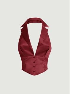 Halter Outfit, Halter Neck Vest, Rose Clothes, Rusty Rose, Modern Clothes, Fabric Accessories, Red Collar, Mode Inspo, Red Top