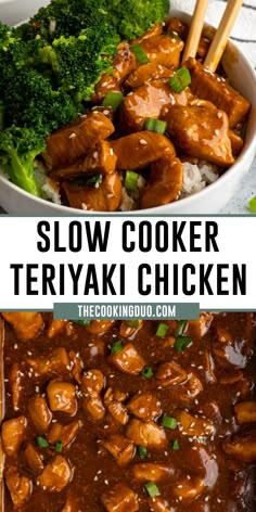 Close up of slow cooker teriyaki chicken over a bowl of rice. Teriyaki Chicken Crock Pot, Slow Cooker Teriyaki Chicken, Slow Cooker Teriyaki, Crock Pot Dinners, Easy Crockpot Dinners, Delicious Rice, Crockpot Dinners, Pot Dinners, Slow Cooker Dinner